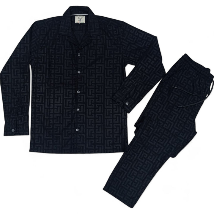 Men China Cotrai Safari Suit- Black -Pattren - button & threads