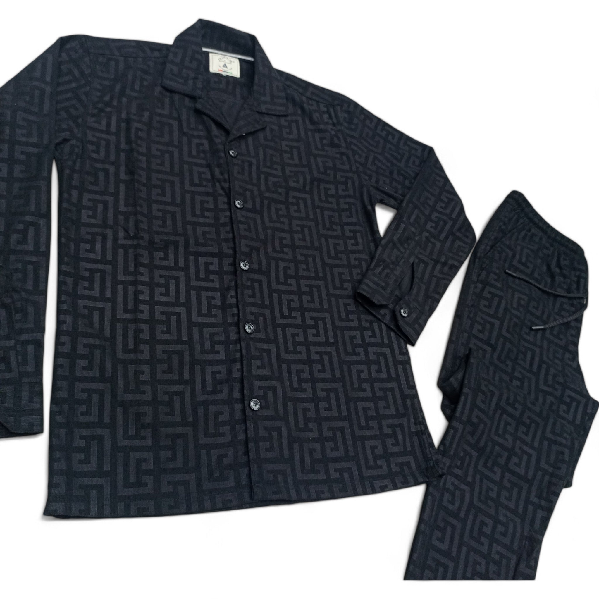 Men China Cotrai Safari Suit- Black -Pattren - button & threads