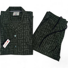 Men China Cotrai Safari Suit- Dark Olive Green-Pattren - button & threads