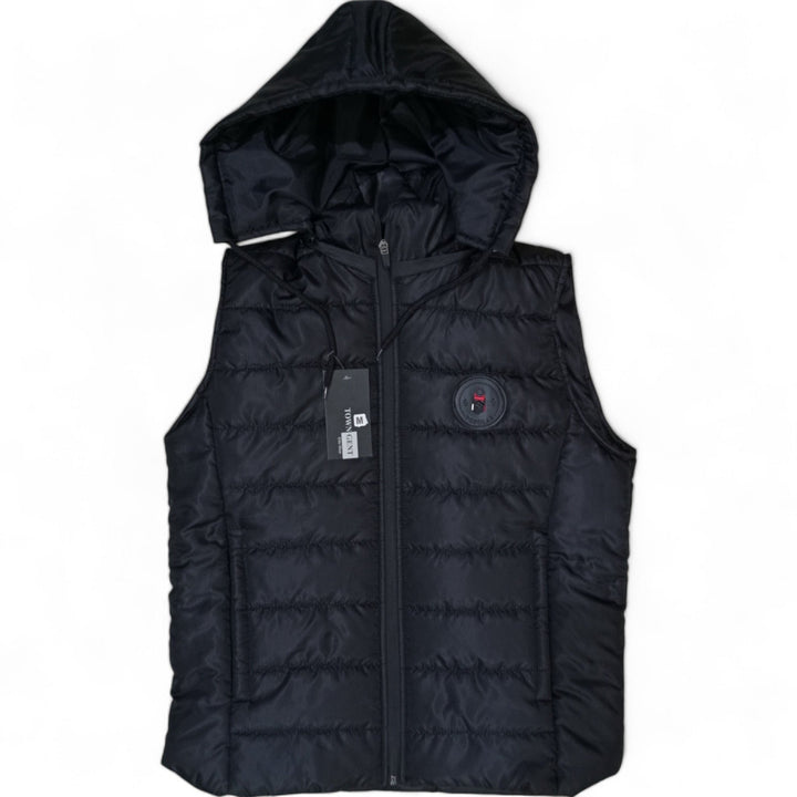 Button & Threads™ Unisex Sleeves Less Jet Black With Badge Puffer Jacket - button & threads