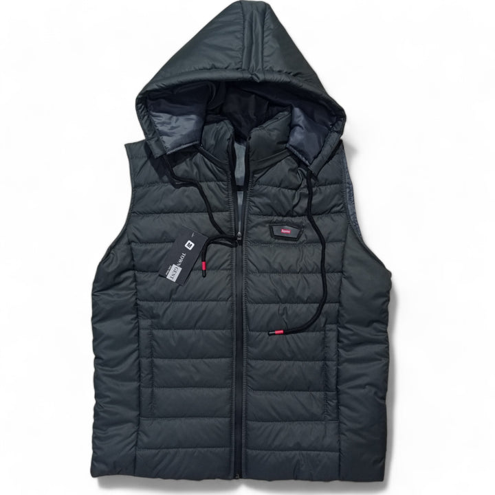 Button & Threads™ Unisex Sleeves Less Steel Grey With Badge  Puffer Jacket - button & threads