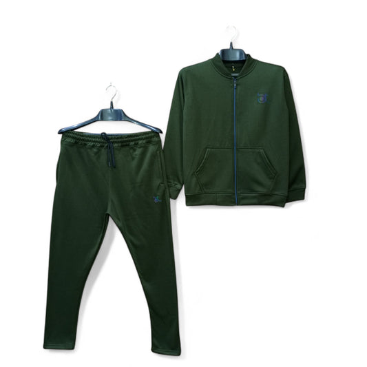 Button & Threads™ MEN'S Henley Zipper Style Dry Fit Fleece Track Suit-Olive Green