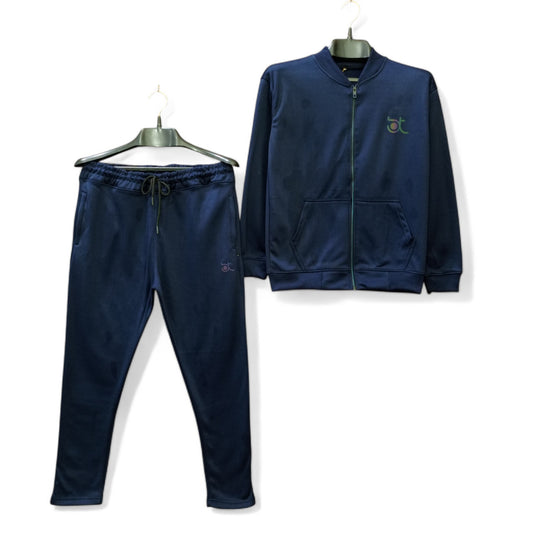 Button & Threads™ MEN'S Henley Zipper Style Dry Fit Fleece Track Suit-Navy Blue