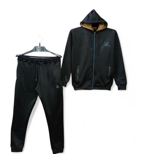 Button & Threads™ MEN'S Pocket Zipper Dry Fit Fleece Track Suit-Jet Black