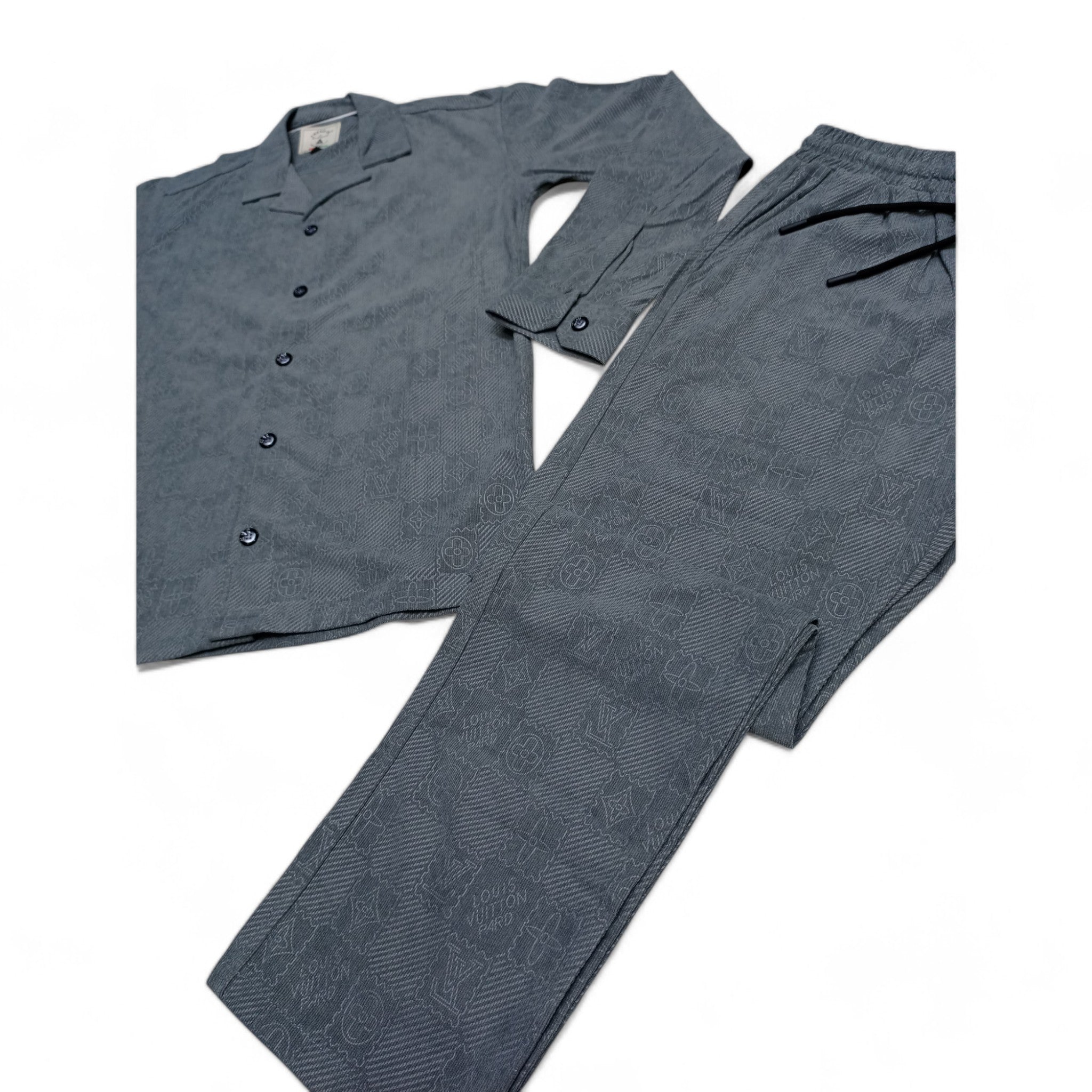Men China Cotrai Safari Suit- Grey-Louis-Viton - button & threads
