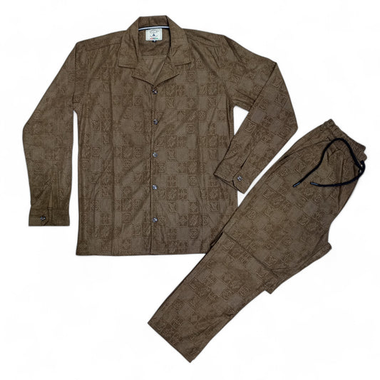 Men China Cotrai Safari Suit- Brown-Louis-Viton