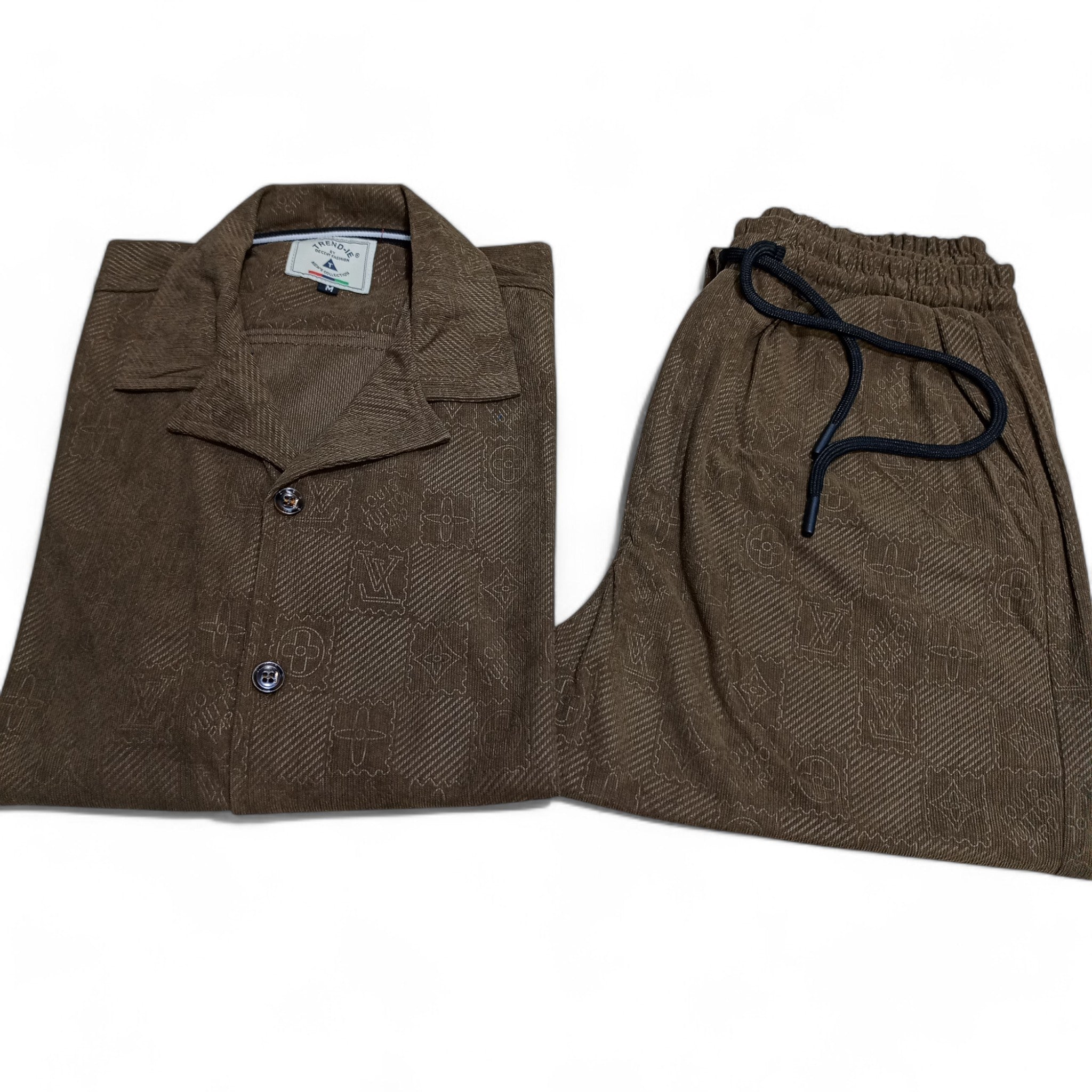 Men China Cotrai Safari Suit- Brown-Louis-Viton - button & threads
