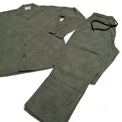 Men China Cotrai Safari Suit-Olive Green-Louis-Viton - button & threads