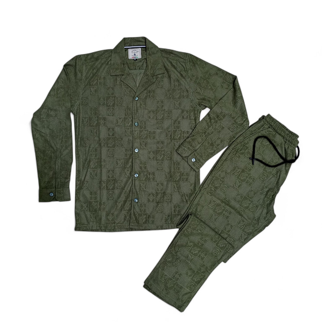 Men China Cotrai Safari Suit-Olive Green-Louis-Viton - button & threads