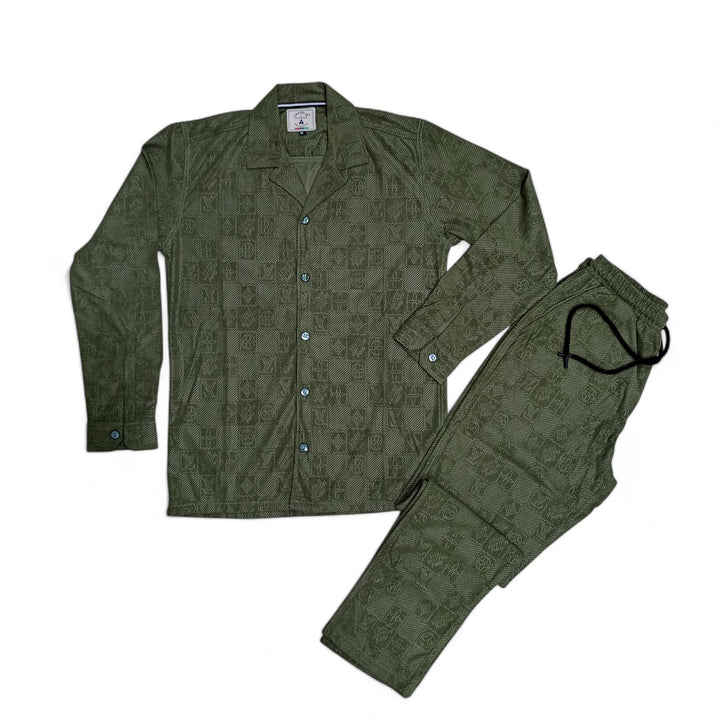 Men China Cotrai Safari Suit-Olive Green-Louis-Viton - button & threads