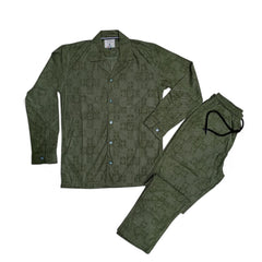 Men China Cotrai Safari Suit-Olive Green-Louis-Viton - button & threads