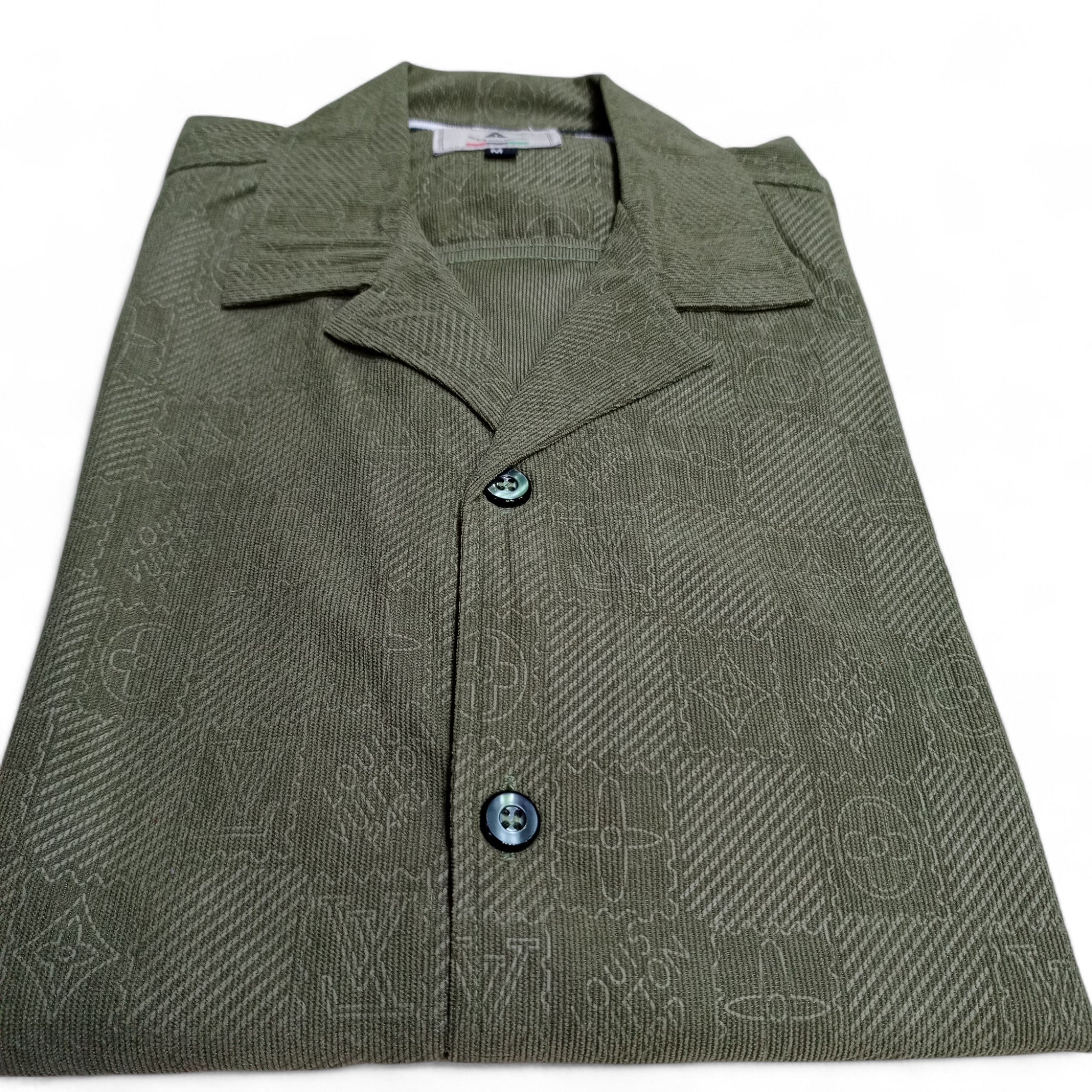 Men China Cotrai Safari Suit-Olive Green-Louis-Viton - button & threads