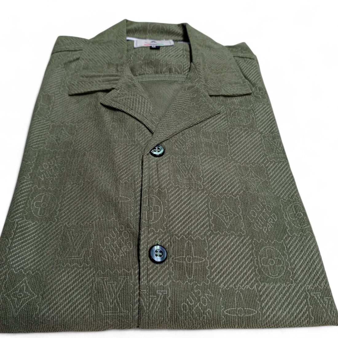 Men China Cotrai Safari Suit-Olive Green-Louis-Viton - button & threads