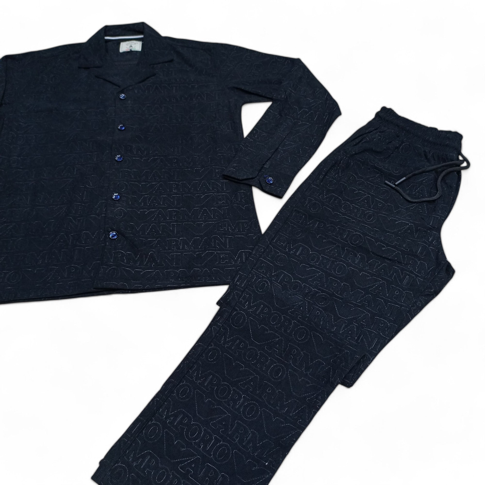 Men China Cotrai Safari Suit- Black -Ar-mani - button & threads