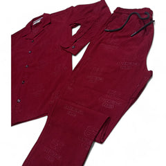 Men China Cotrai Safari Suit- Mehroon -Paris - button & threads