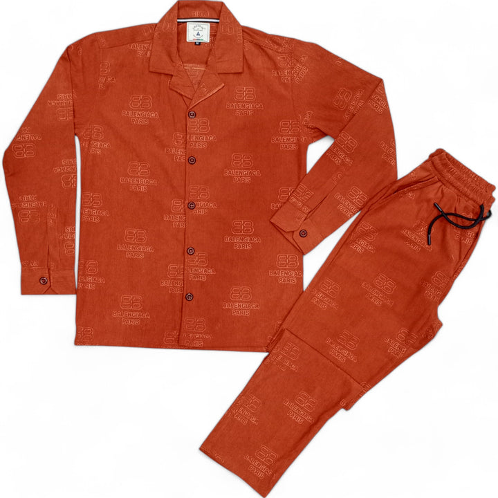 Men China Cotrai Safari Suit- Rust -Paris - button & threads