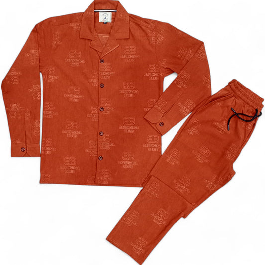 Men China Cotrai Safari Suit- Rust -Paris - button & threads