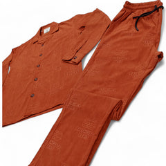 Men China Cotrai Safari Suit- Rust -Paris - button & threads