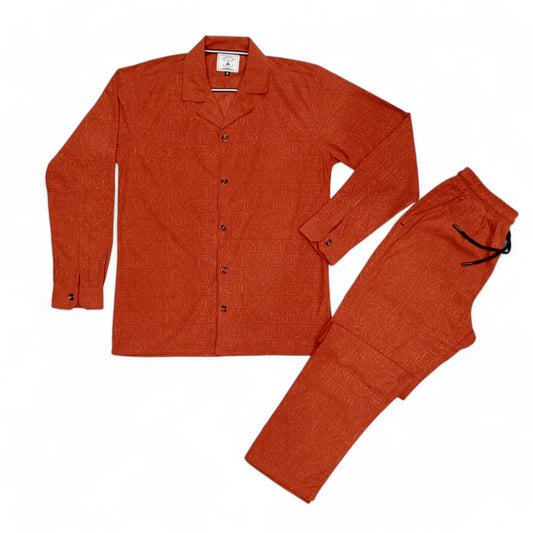 Men China Cotrai Safari Suit- Rust-Ar-mani - button & threads