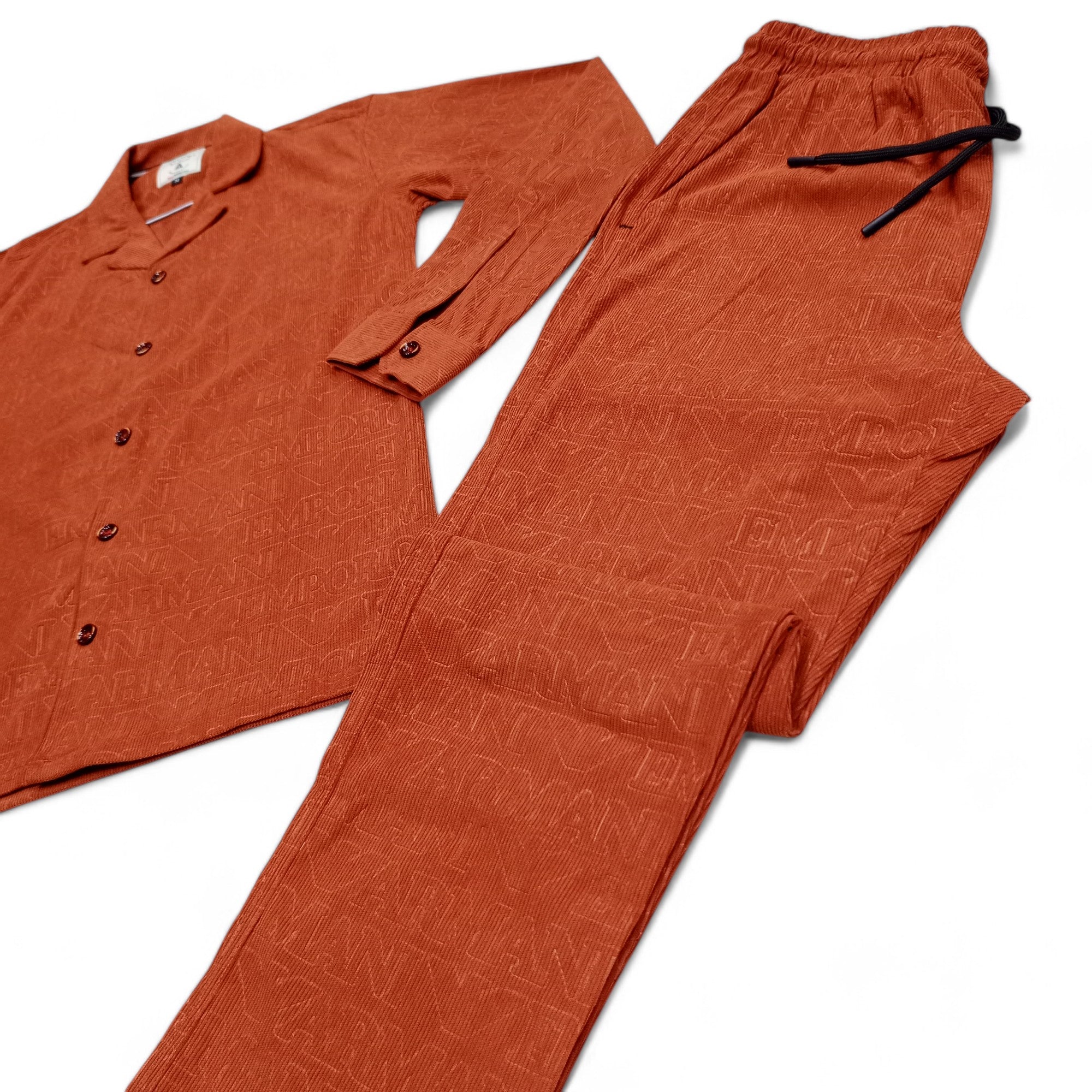 Men China Cotrai Safari Suit- Rust-Ar-mani - button & threads
