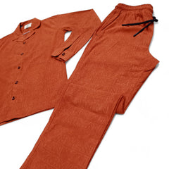 Men China Cotrai Safari Suit- Rust-Ar-mani - button & threads