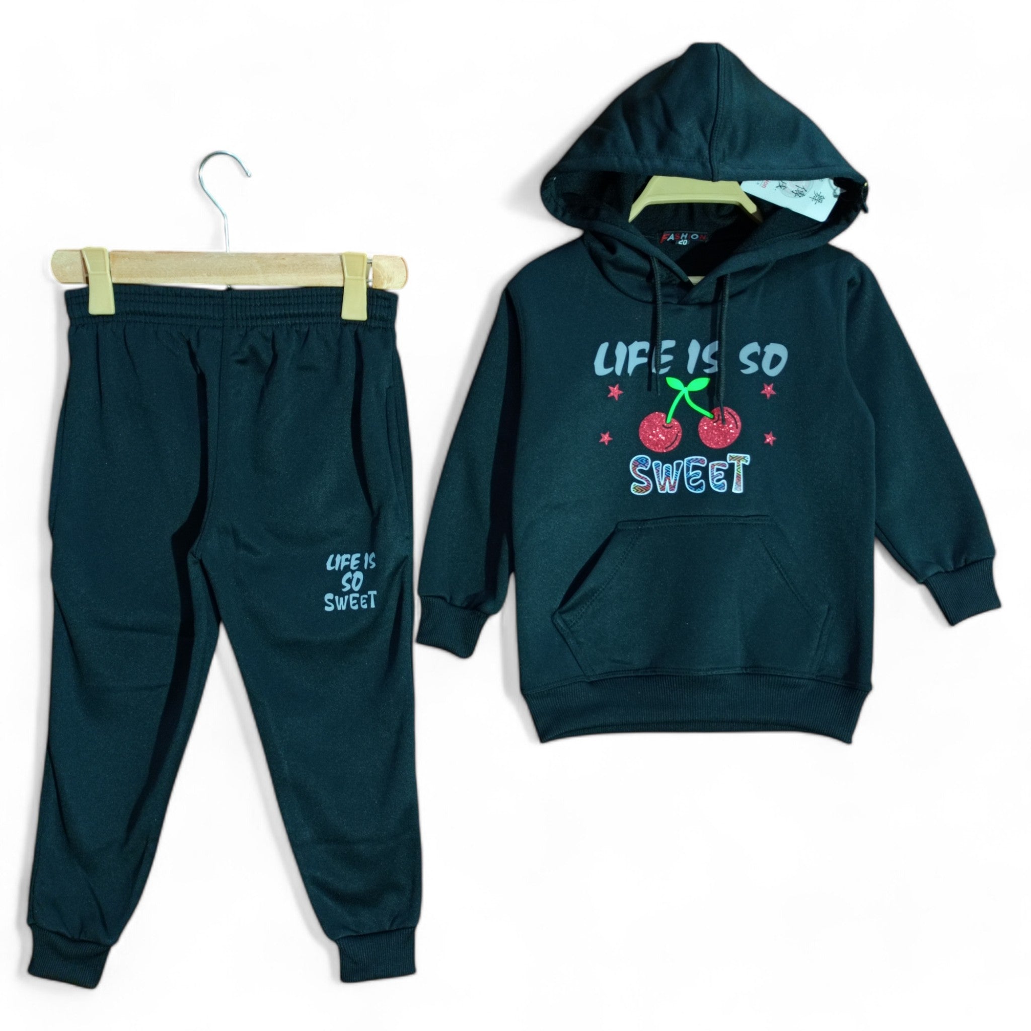 Button & Threads™ Girls Cherry Black Hoody Track Suit - button & threads
