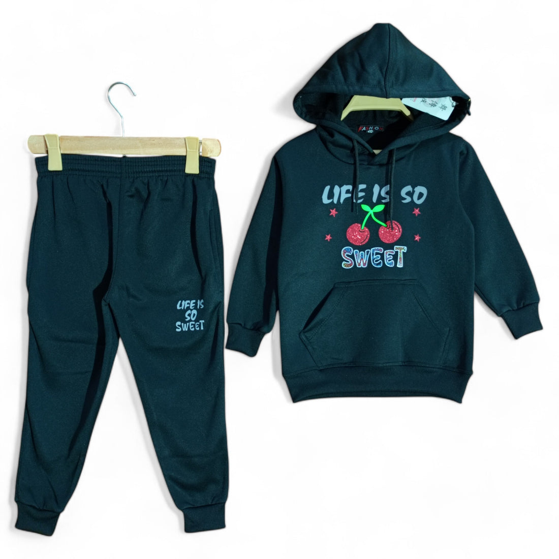 Button & Threads™ Girls Cherry Black Hoody Track Suit - button & threads