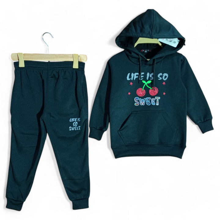 Button & Threads™ Girls Cherry Black Hoody Track Suit - button & threads