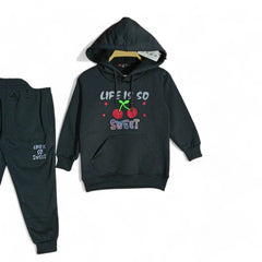 Button & Threads™ Girls Cherry Black Hoody Track Suit - button & threads