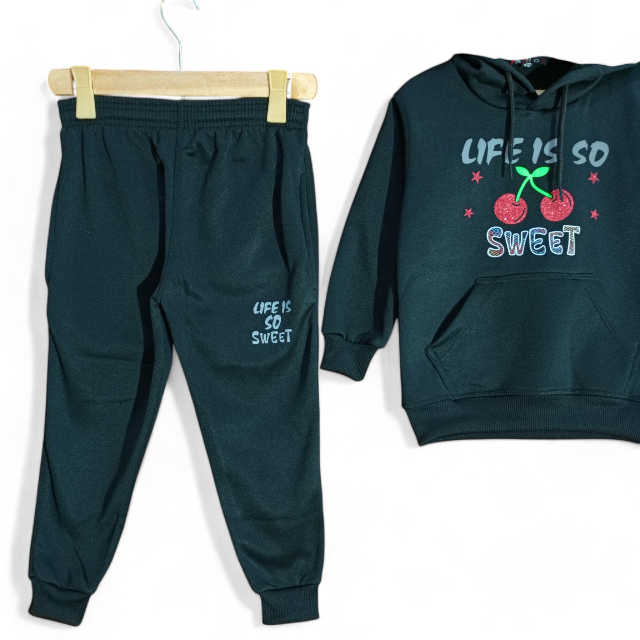 Button & Threads™ Girls Cherry Black Hoody Track Suit - button & threads
