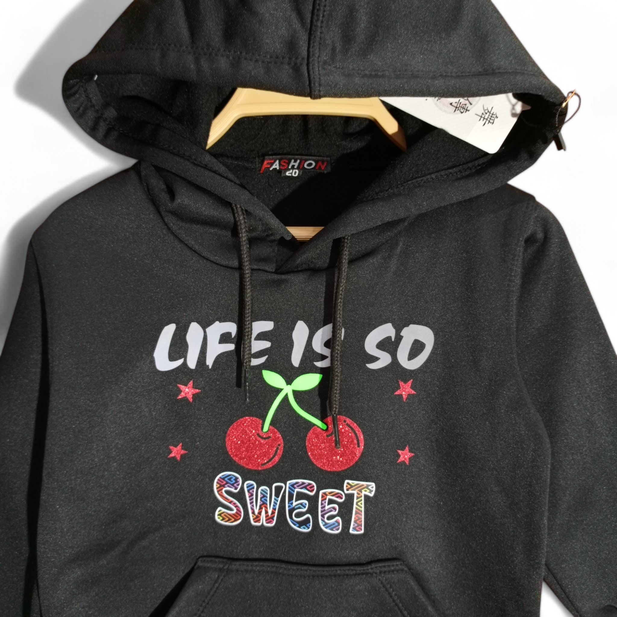 Button & Threads™ Girls Cherry Black Hoody Track Suit - button & threads