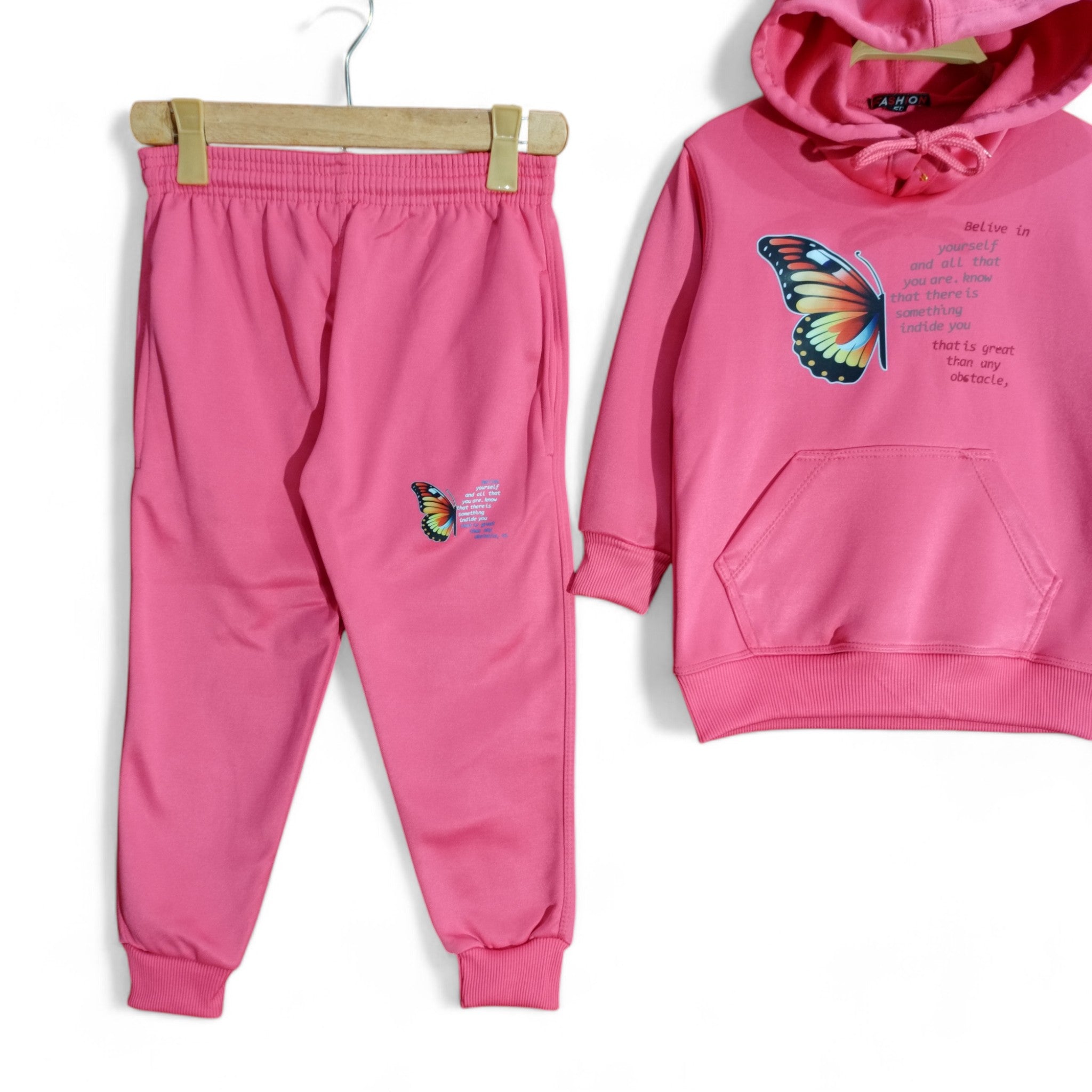 Button & Threads™ Girls Butterfly Pink Hoody Track Suit - button & threads