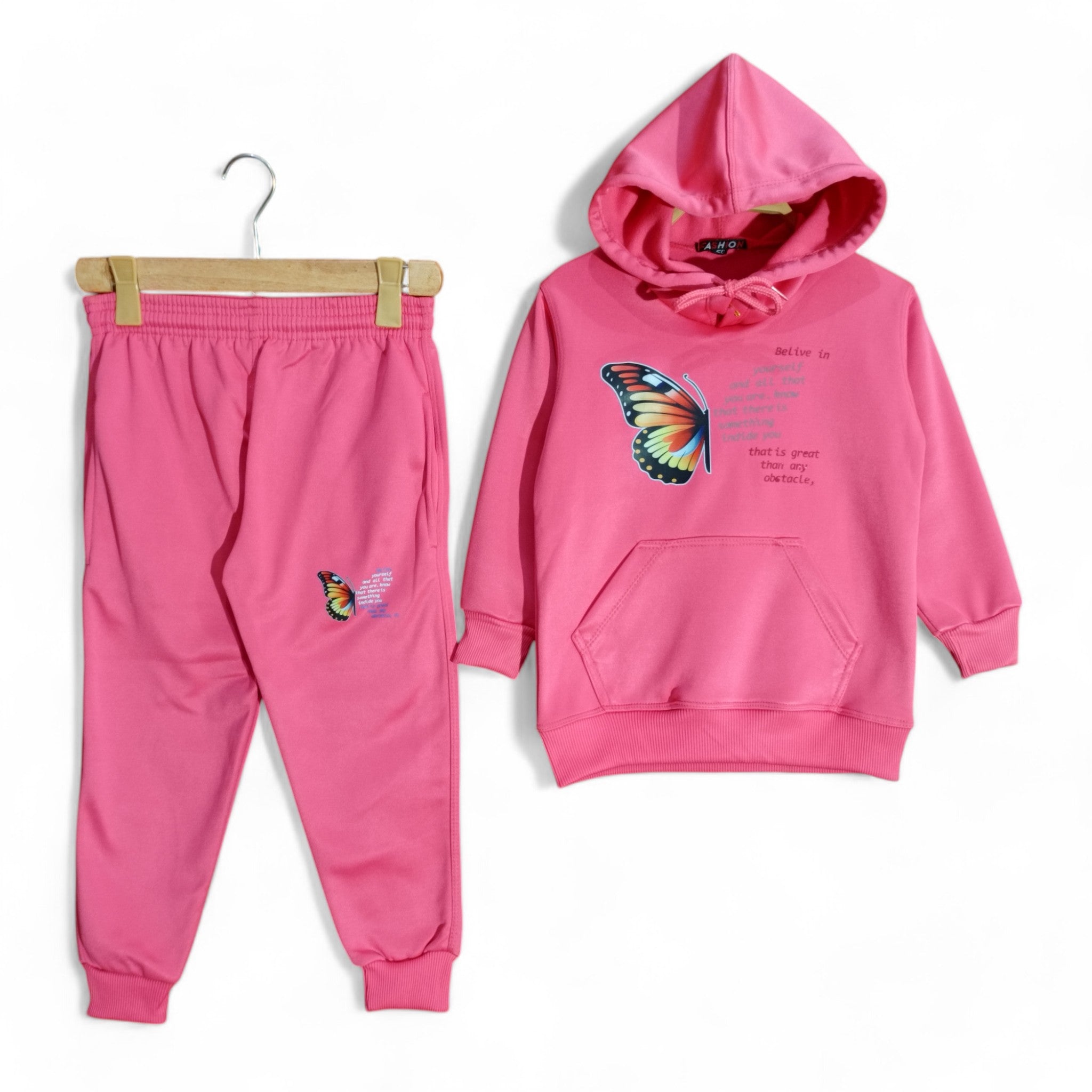Button & Threads™ Girls Butterfly Pink Hoody Track Suit - button & threads