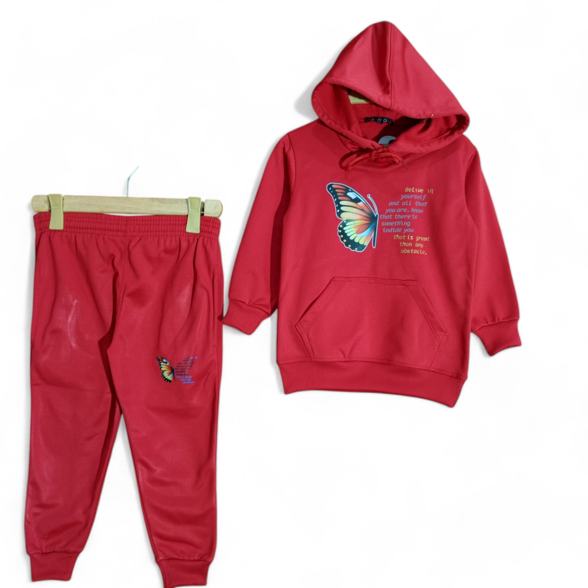 Button & Threads™ Girls Butterfly Red Hoody Track Suit - button & threads