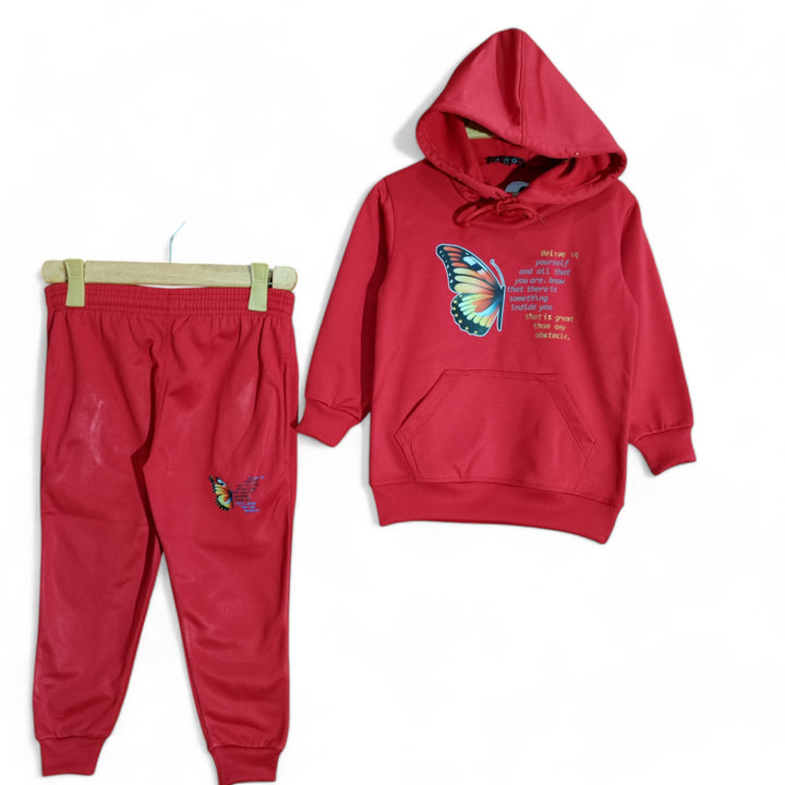 Button & Threads™ Girls Butterfly Red Hoody Track Suit - button & threads