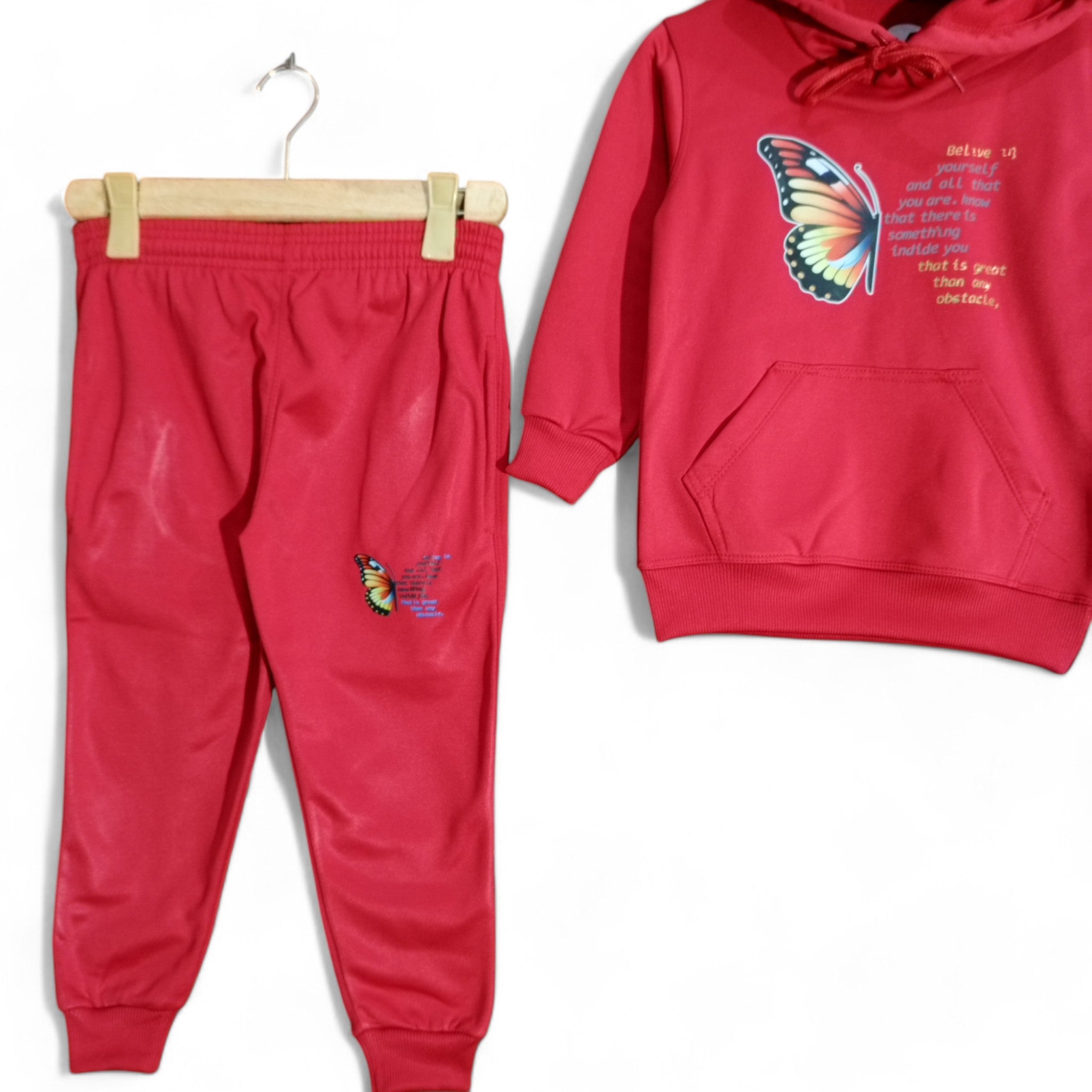 Button & Threads™ Girls Butterfly Red Hoody Track Suit - button & threads