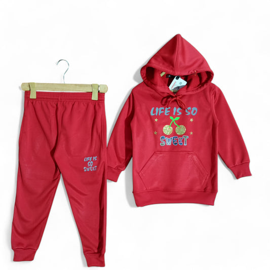 Button & Threads™ Girls Cherry Red Hoody Track Suit