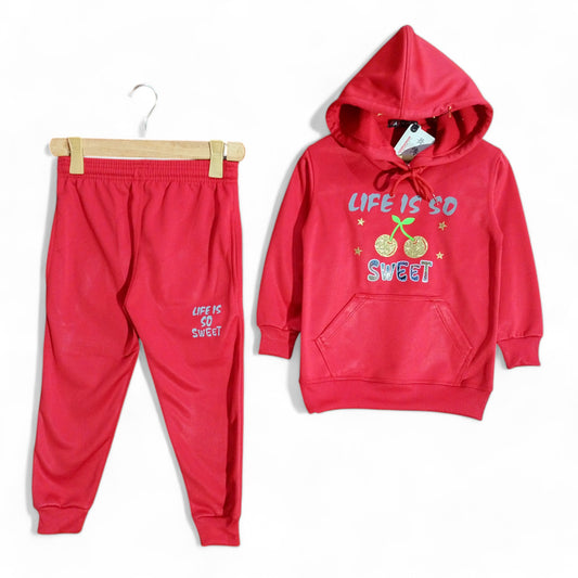 Button & Threads™ Girls Cherry Red Hoody Track Suit - button & threads