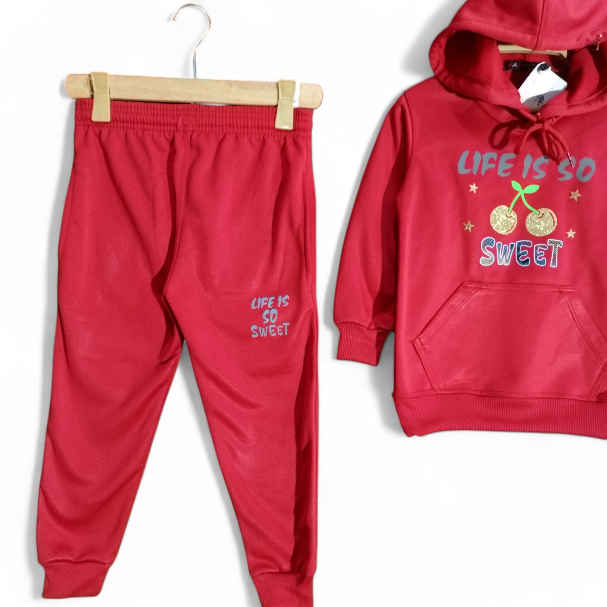 Button & Threads™ Girls Cherry Red Hoody Track Suit - button & threads