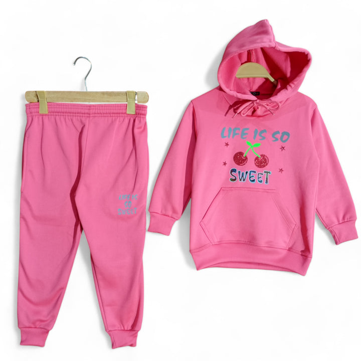 Button & Threads™ Girls Cherry Pink Hoody Track Suit - button & threads
