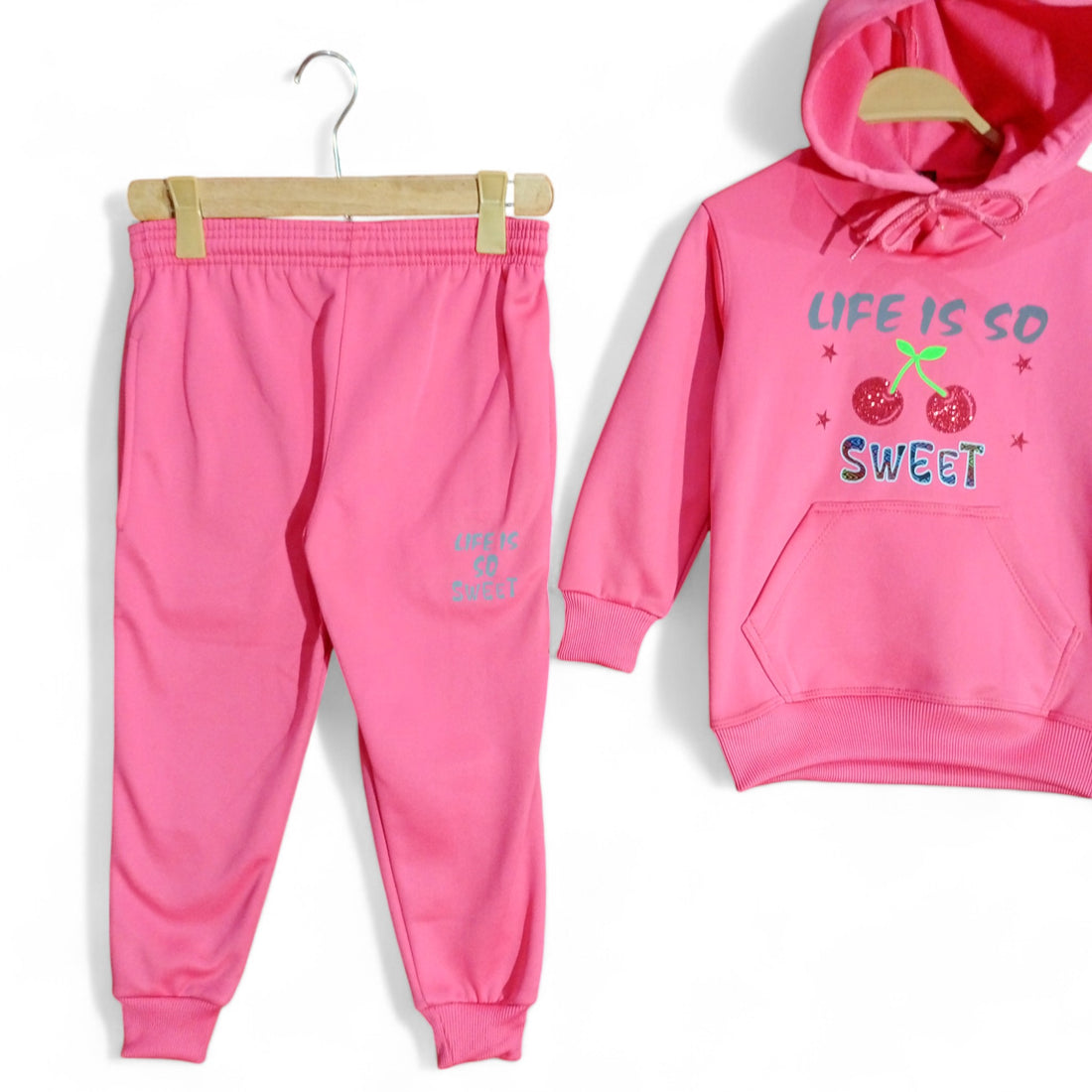 Button & Threads™ Girls Cherry Pink Hoody Track Suit - button & threads
