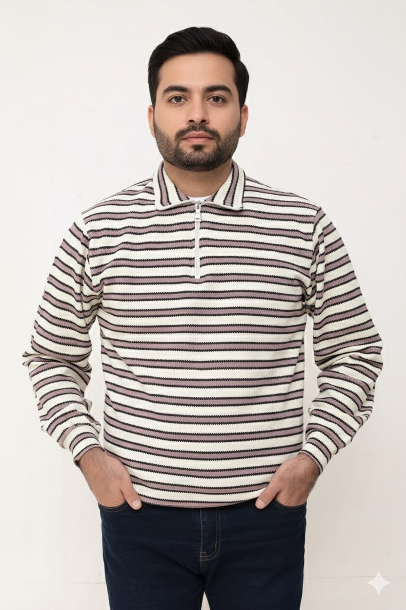 Old Money Men's Zipped Peach Boarder Stripes - button & threads