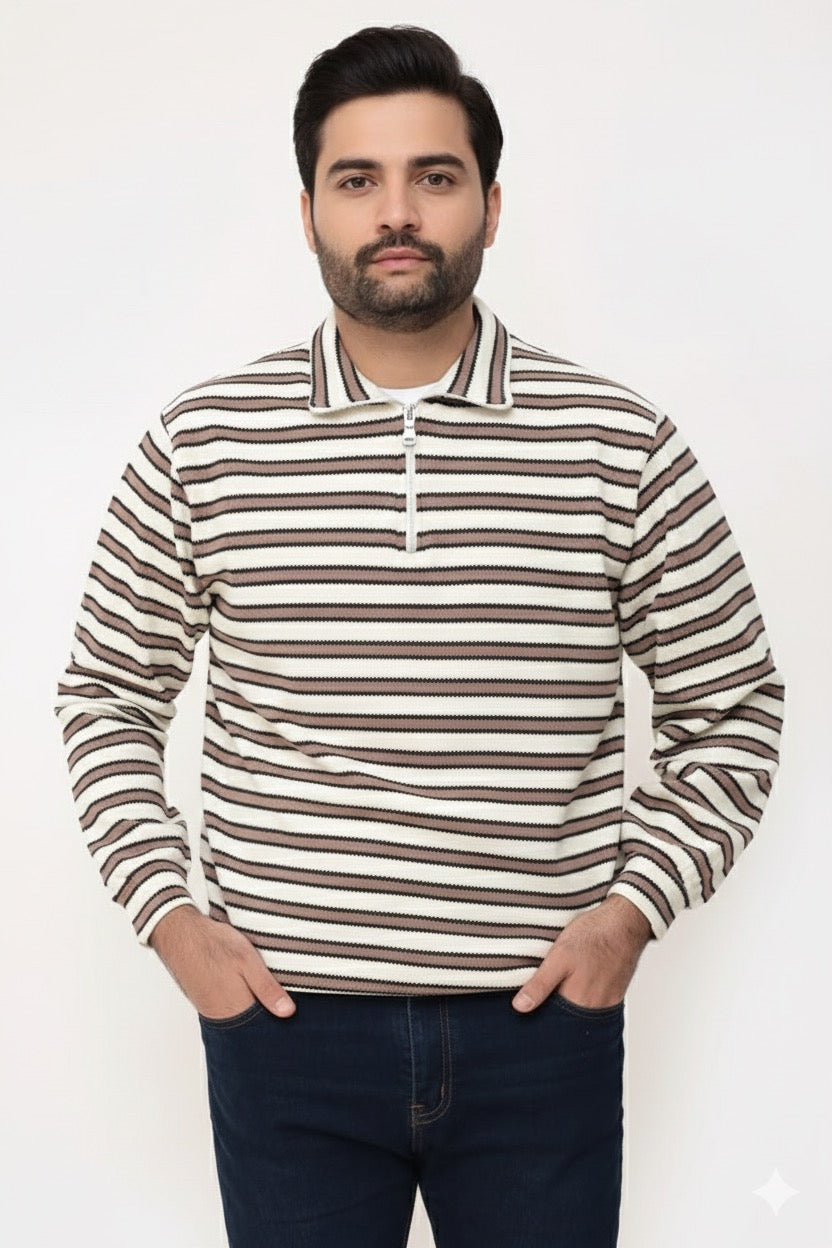 Old Money Men's Zipped Brown Boarder Stripes - button & threads