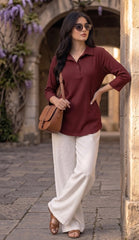 Woman Premium Tops-Mehroon
