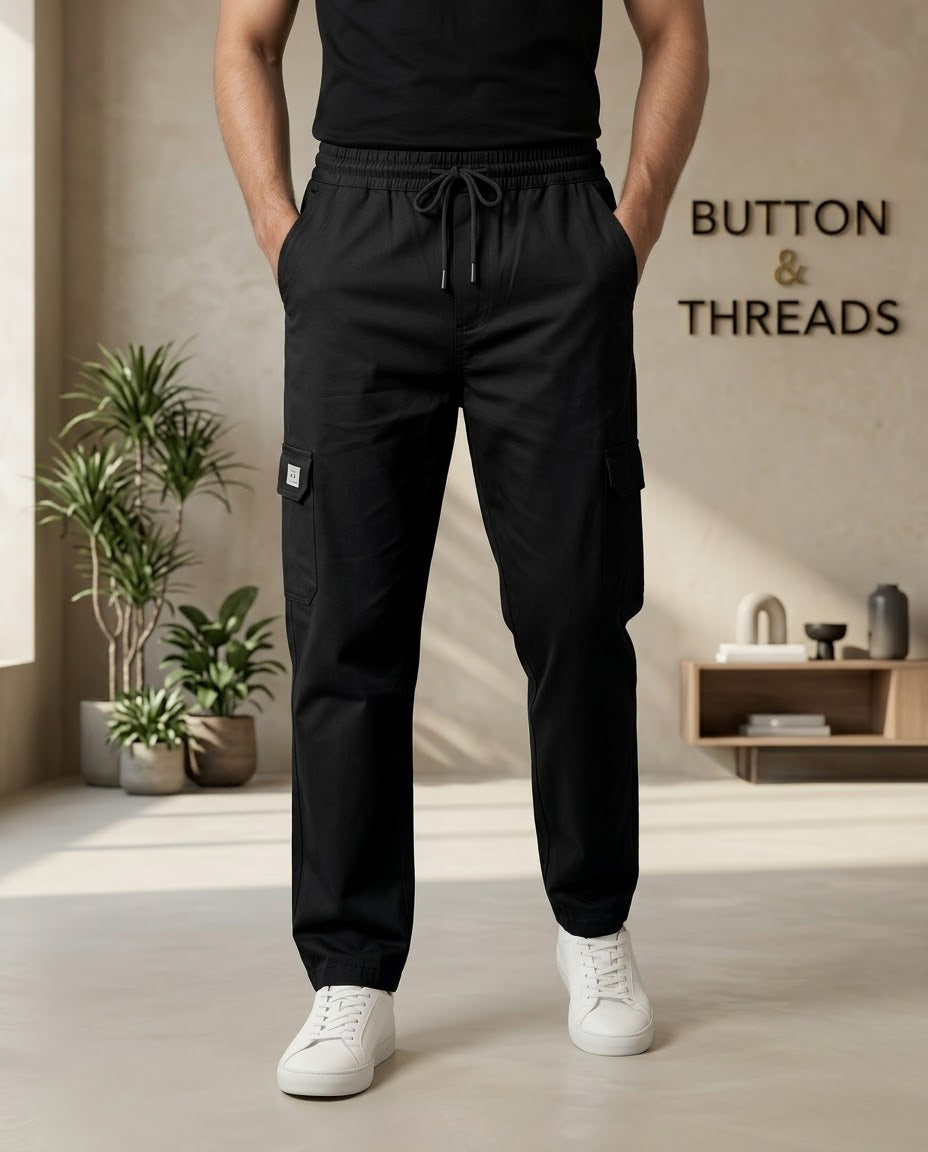 Men's Cotton Cargo Trousers-Jet Black