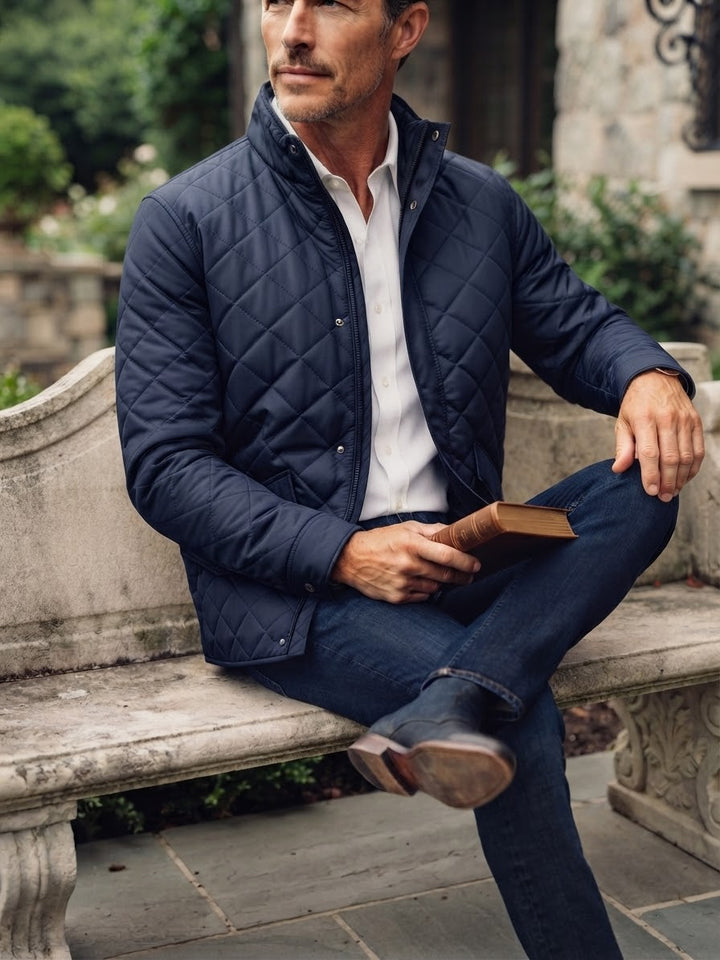 Men's Diamond Cut Jacket- Navy Blue - button & threads