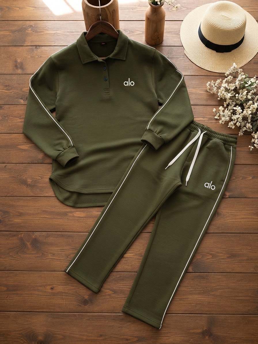 Woman ALO Fleece Track Suit-Olive Green