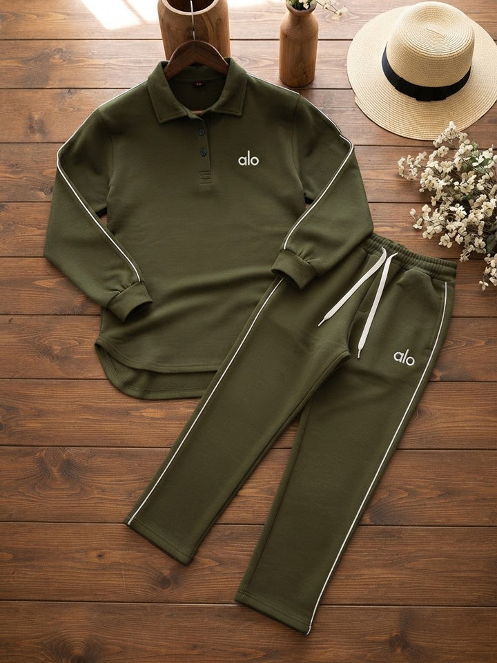 Woman ALO Fleece Track Suit-Olive Green