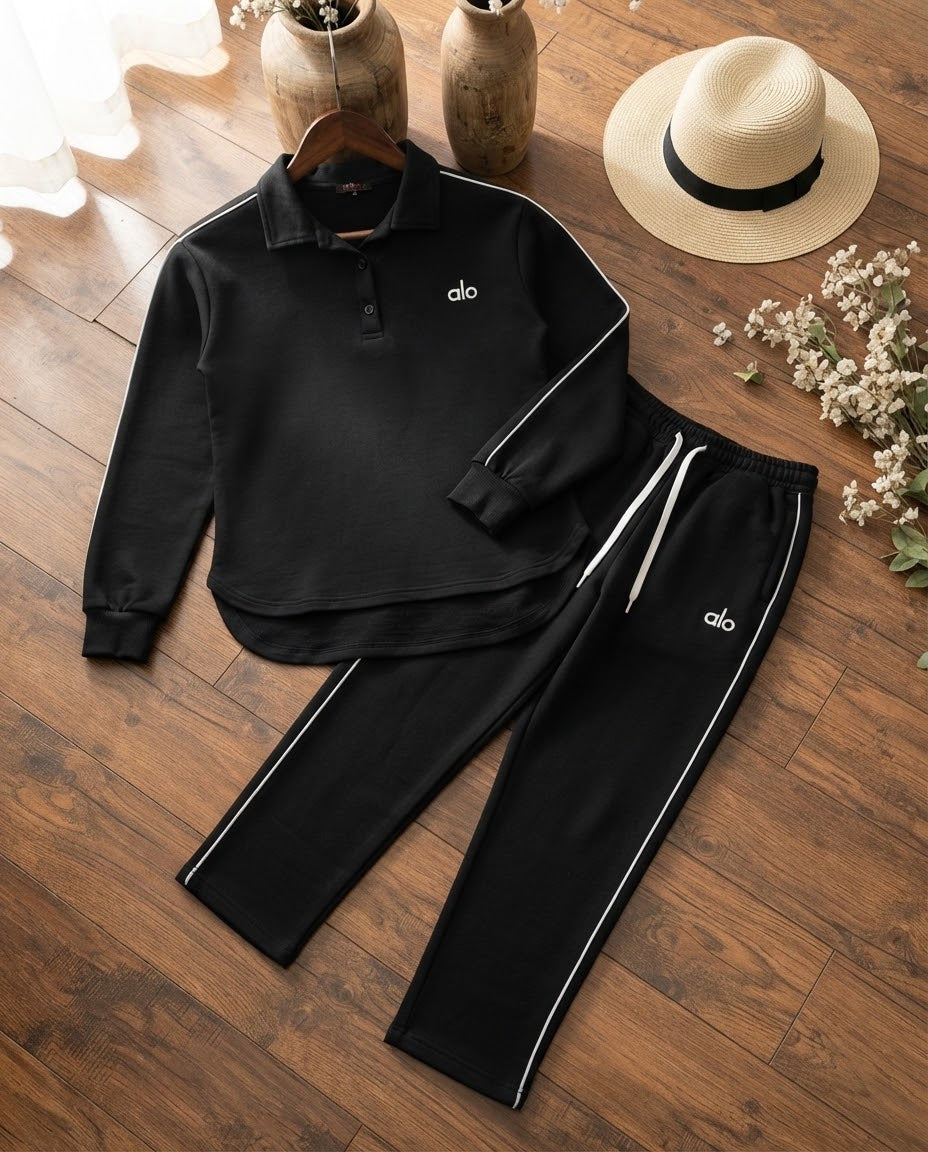 Woman ALO Fleece Track Suit-Jet Black