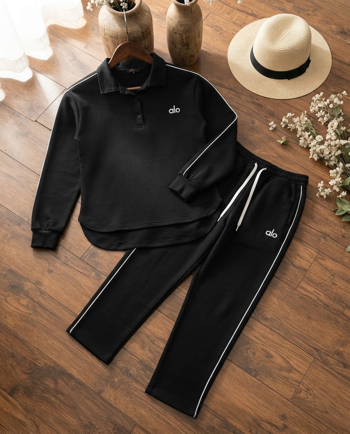 Woman ALO Fleece Track Suit-Jet Black
